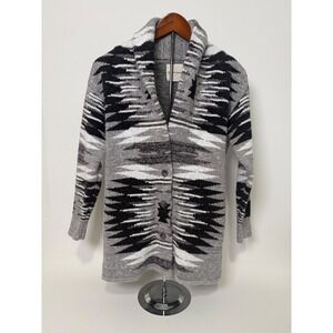 Lucky Brand Cardigan Women's Medium Southwestern Aztec Longline‎ Sweater Gray